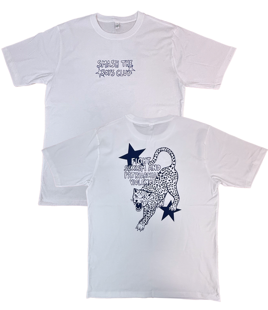 "Smash the Boys Club" Oversized T-shirt White (blue version)